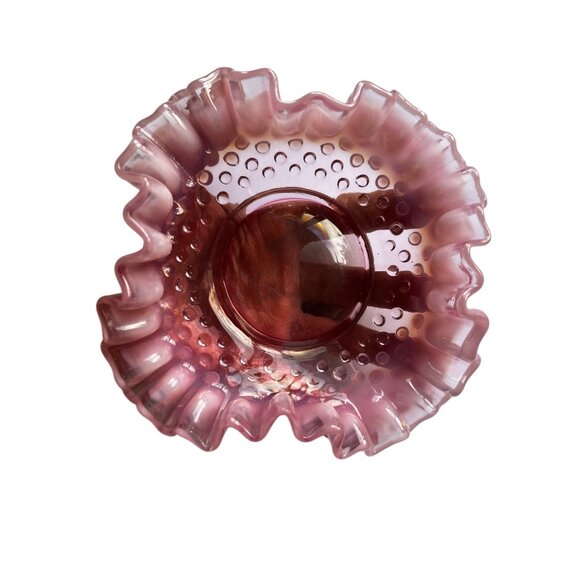Fenton Vintage Pink Ruffled Glass Bowl With Hobnail Design - Picture 6 of 6